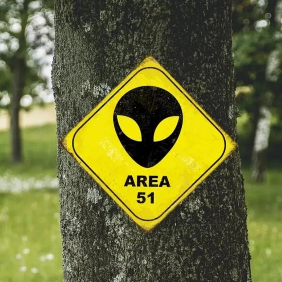 AREA 51 Alien Warning Metal Halloween Sign Wall Sign Decor 8"x8" 🌌👽🛸 - Picture 2 of 3